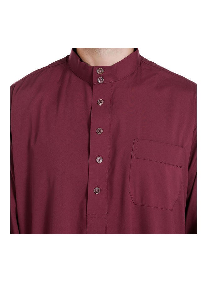 Classic Traditional High Neck Abaya Maroon - Image 2