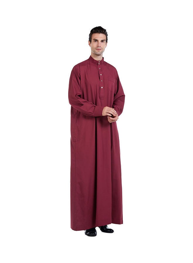 Classic Traditional High Neck Abaya Maroon - Image 5