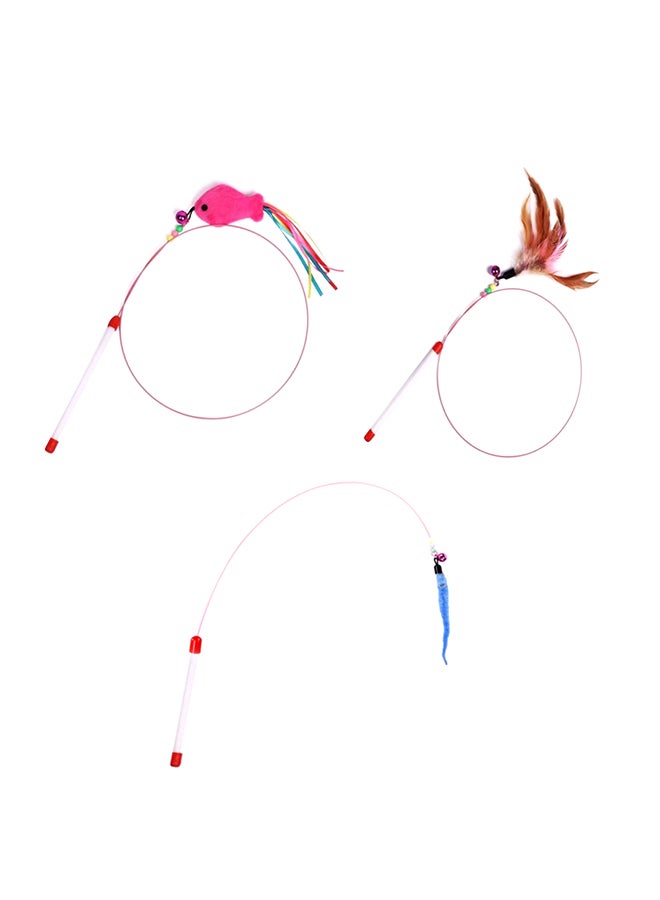 طقم عصي من 3 قطع للقطط ملونة وعلى شكل ريشة وسمكة متعدد الألوان 38سم - Image 1