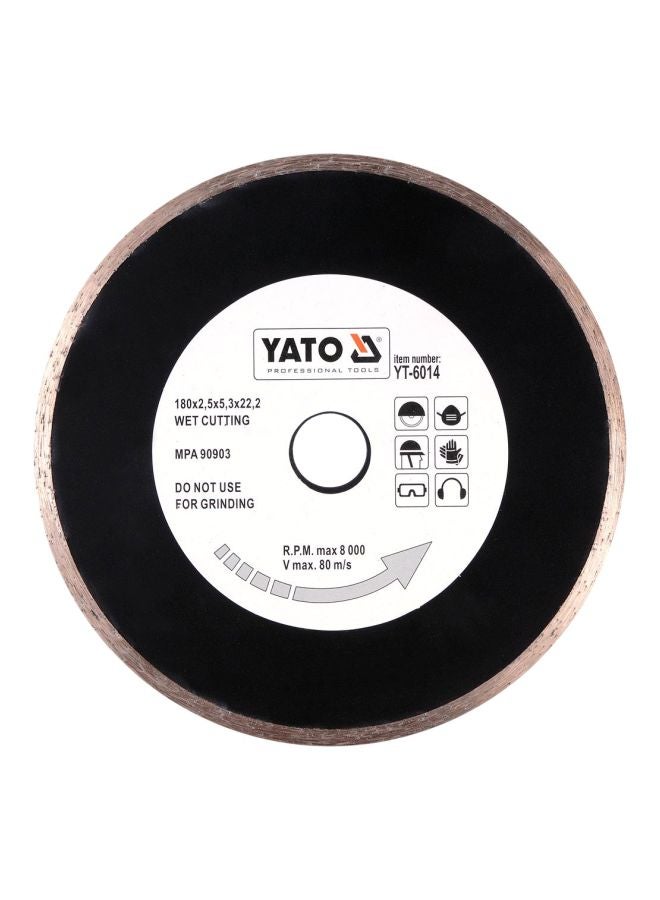Yato Diamond Blade Continuous Rim Cutting Disc Black/Silver 180x22x10mm - Image 1