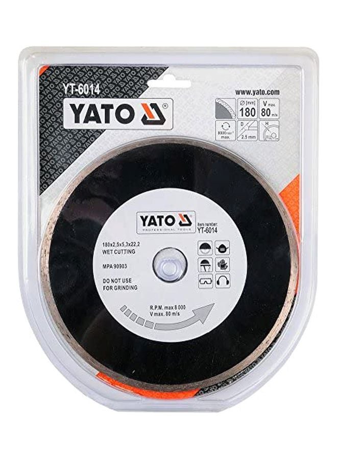 Yato Diamond Blade Continuous Rim Cutting Disc Black/Silver 180x22x10mm - Image 2