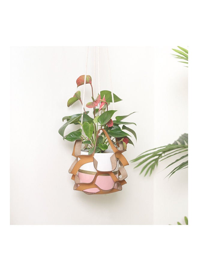 Multifunctional Hollow Faux Leather Swing Succulents Hanging Basket Brown - Image 2