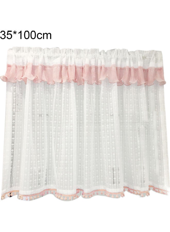 Cotton Short Window Curtain Pink/White 