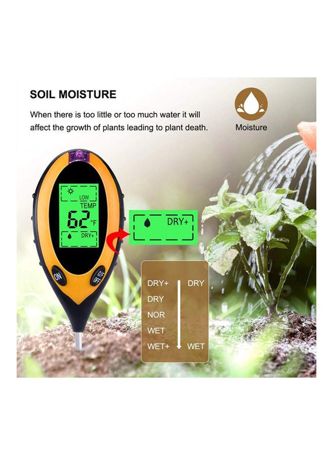 Generic 4 In 1 LCD Screen Multifunctional Aluminium Alloy Soil PH Tester Yellow/Black  - Image 3