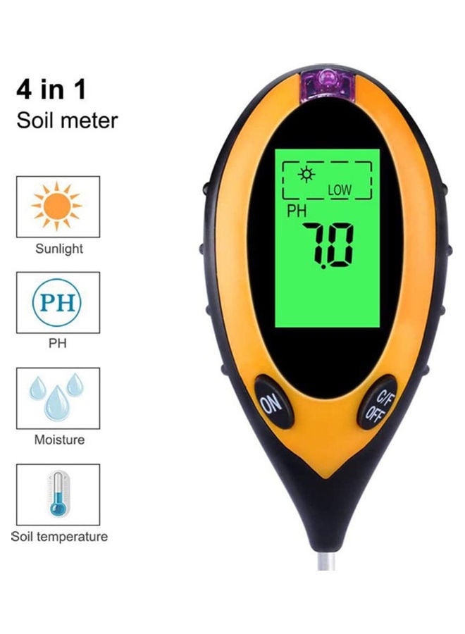 Generic - 4 In 1 LCD Screen Multifunctional Aluminium Alloy Soil PH Tester Yellow/Black - Image 1