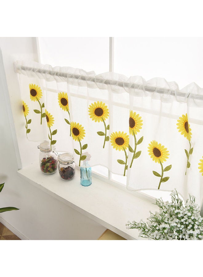 Sunflower Embroidered Short Curtain White/Yellow/Green - Image 2