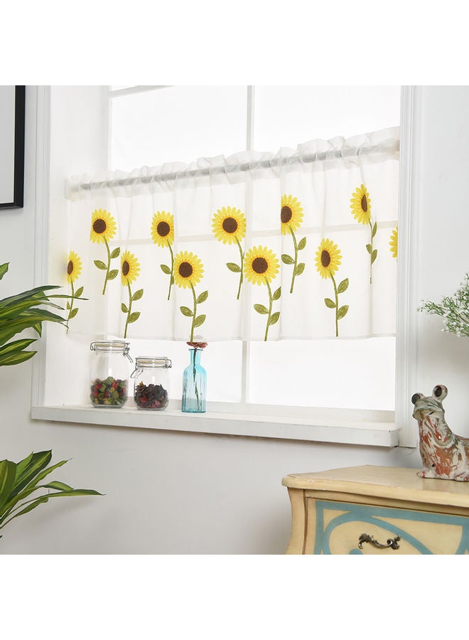 Sunflower Embroidered Short Curtain White/Yellow/Green - Image 3