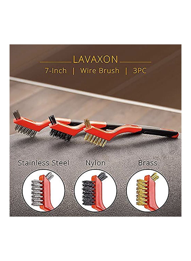 3-Piece Curved Wire Brush Red/Black 18x3.5x1cm - Image 3