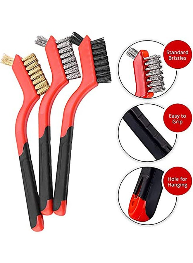 3-Piece Curved Wire Brush Red/Black 18x3.5x1cm - Image 4