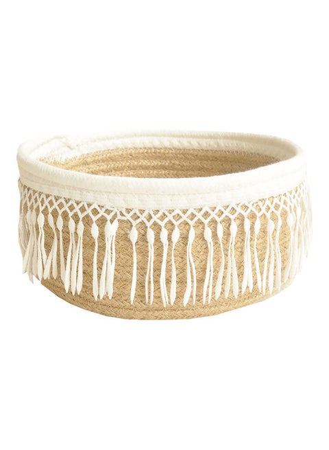 No Sharp Corners Large Capacity Cotton Line Towels Small Debris Storage Basket Beige/White