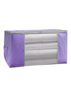 Generic Non Woven Fabric Folding Stackable Blanket Storage Bag Purple/Clear 