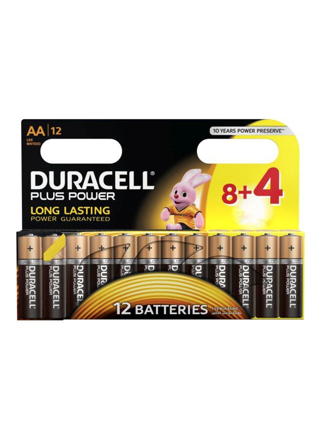 Duracell Pack Of 12 Duracell Plus Power Long Lasting Rechargeable AA Batteries Black/Brown/Silver