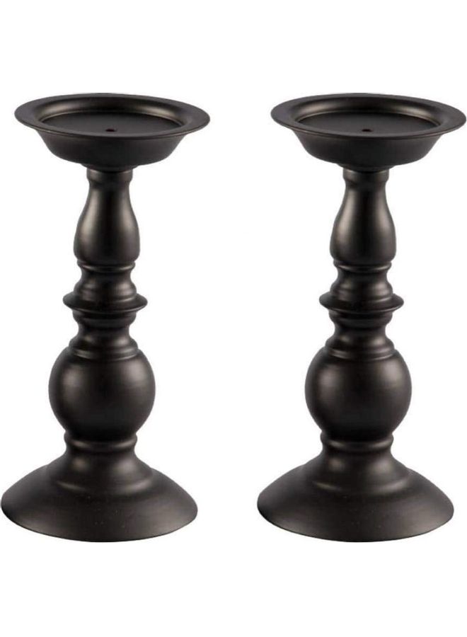 XiuWoo 2-Piece Iron Pillar Candle Holders Black  - Image 1