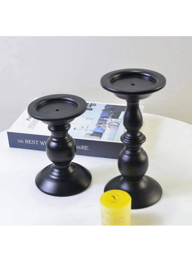 XiuWoo 2-Piece Iron Pillar Candle Holders Black  - Image 5