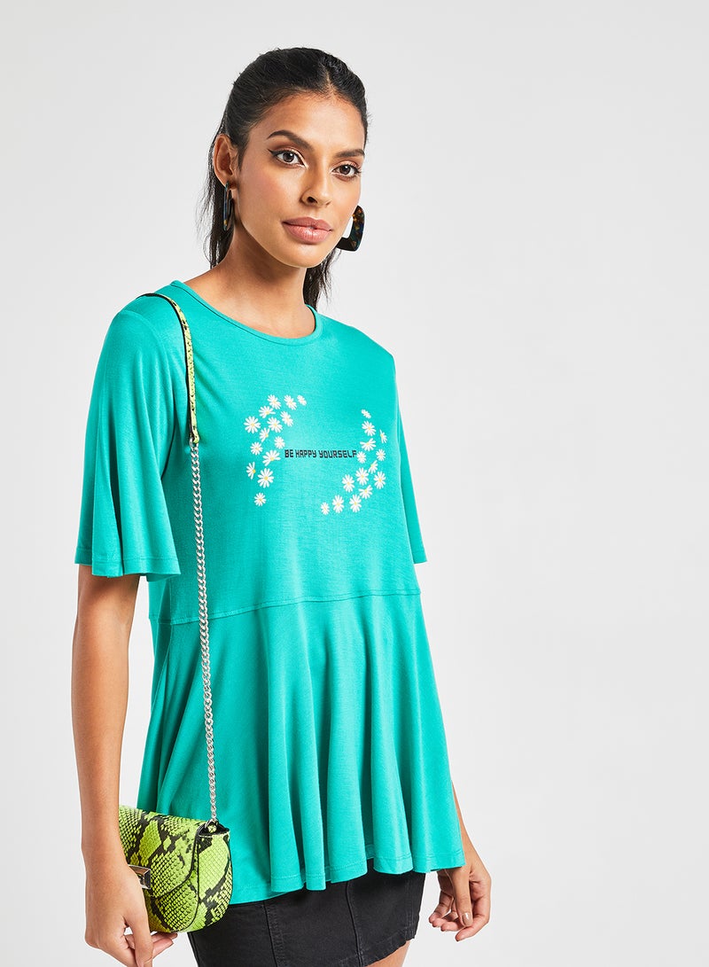 Basicxx - Knitted Graphic Detail Top Green - Image 1