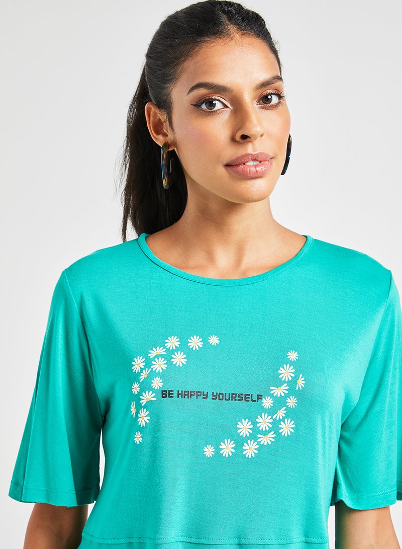 Basicxx - Knitted Graphic Detail Top Green - Image 1