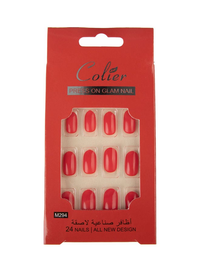 كولير مجموعة أظافر صناعية لامعة مكونة من 24 قطعة أحمر - Image 1