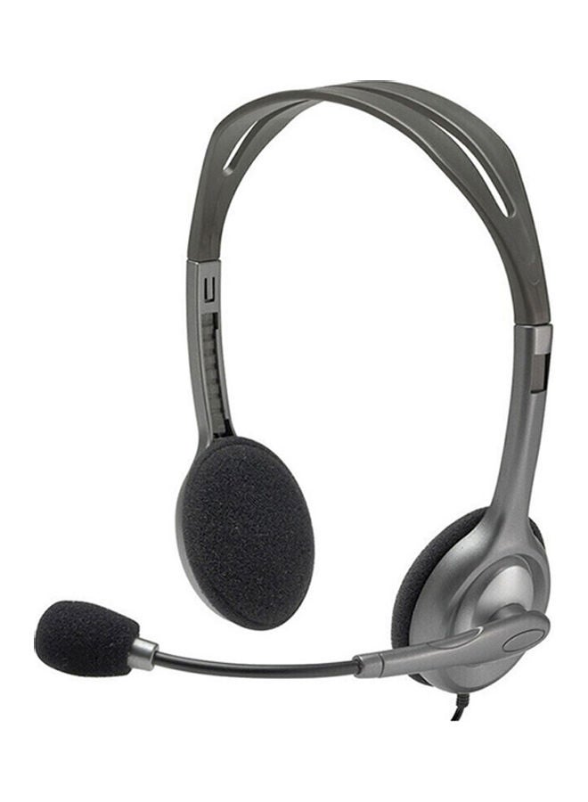 Logitech - H110 Head-mounted Stereo Headset With Adjustable Noise Reduction Microphone Grey - Image 1