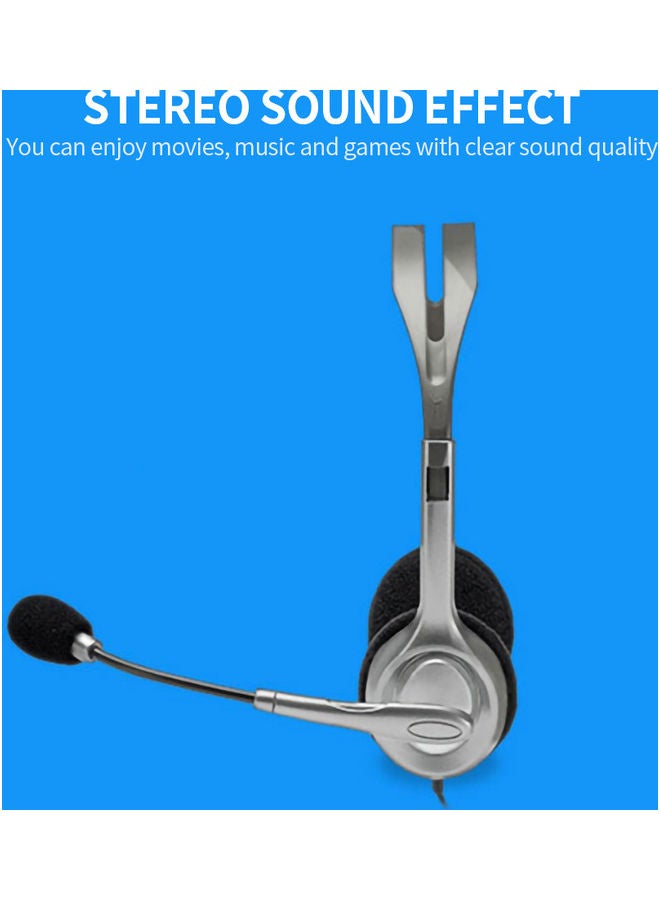 Logitech - H110 Head-mounted Stereo Headset With Adjustable Noise Reduction Microphone Grey - Image 1