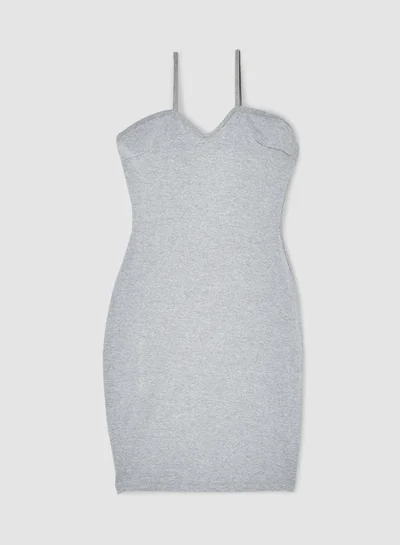 Sivvi x GenM Ribbed Scoop Back Strap Dress Grey