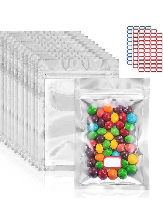XiuWoo 100-Piece Laser Foil Storage Pouch Seal Bag Set Clear/Silver 6x10cm
