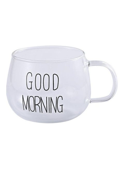 كوب قهوة وشاي مطبوع عليه عبارة "Good Morning" أبيض