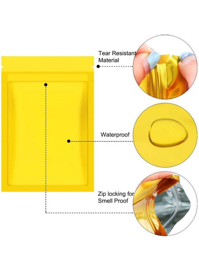 XiuWoo 100-Piece Resealable Smell-Proof Foil Pouch Yellow 10x15cm  - Image 3
