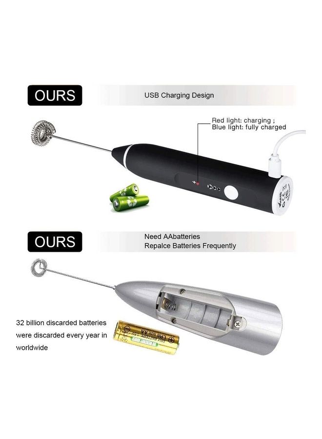 XiuWoo Electric Milk Frother Maker With Whisk Set Black/Silver - Image 4