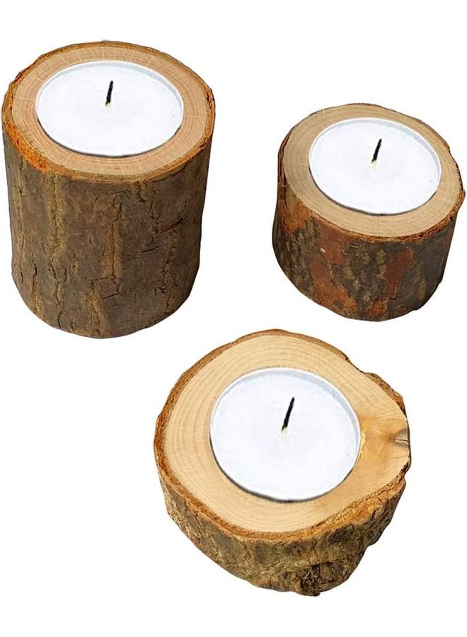 XiuWoo 3-Piece Wooden Candle Holder Set Brown 7x6cm  - Image 3