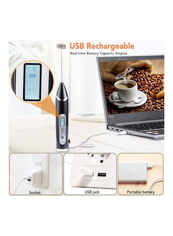 XiuWoo Electric Milk Frother Maker With Whisk Set Black/Silver - Image 4