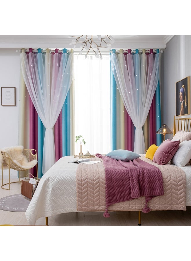 Decdeal - Double Layer Star Window Curtains Multicolour - Image 1