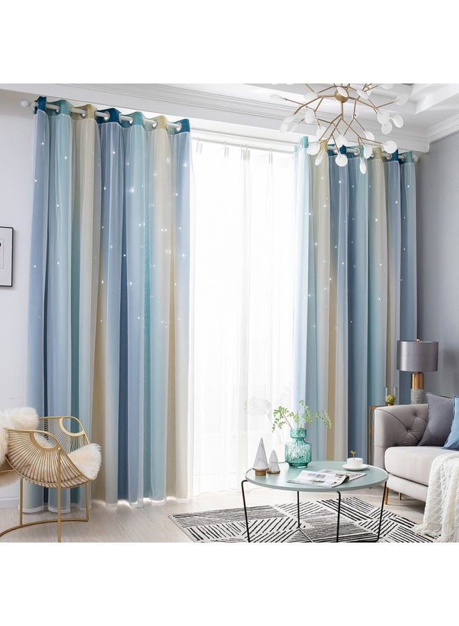 Decdeal - Double Layer Star Window Curtains Multicolour - Image 1