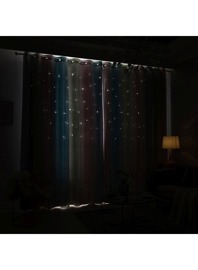 Decdeal - Double Layer Star Window Curtains Multicolour - Image 1