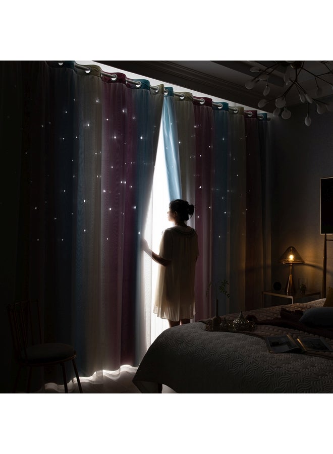 Decdeal - Double Layer Star Window Curtains Multicolour - Image 1