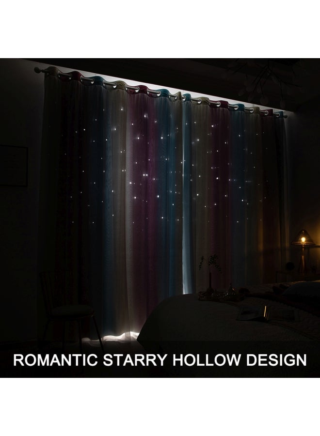 Decdeal - Double Layer Star Window Curtains Multicolour - Image 1