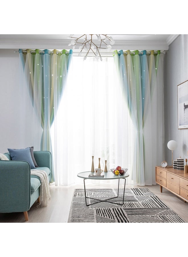 Decdeal - Double Layer Star Window Curtains Multicolour - Image 1