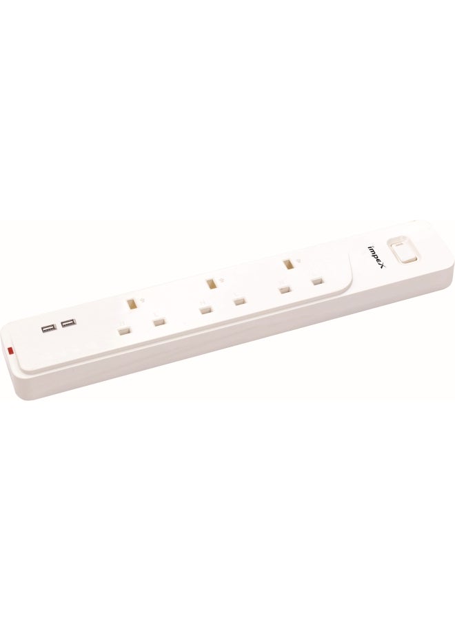 Impex Power Socket Extension With 2 USB Ports - 3 White 3meter 