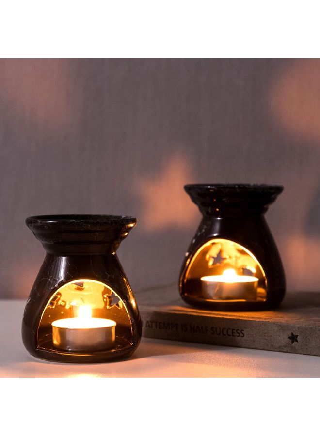 XiuWoo Pack Of 2 Ceramic Aromatherapy Candle Holder Black 3x3.25inch  - Image 2