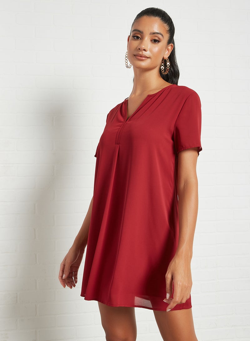Aila Casual Polyester Short Sleeve Mini Dress With Keyhole Neck Red  - Image 3
