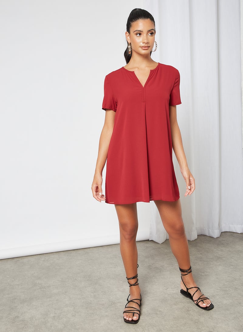 Aila Casual Polyester Short Sleeve Mini Dress With Keyhole Neck Red  - Image 1