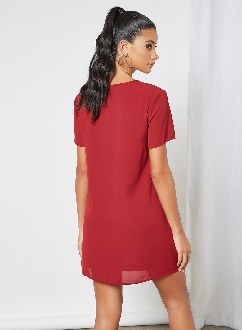 Aila Casual Polyester Short Sleeve Mini Dress With Keyhole Neck Red  - Image 2