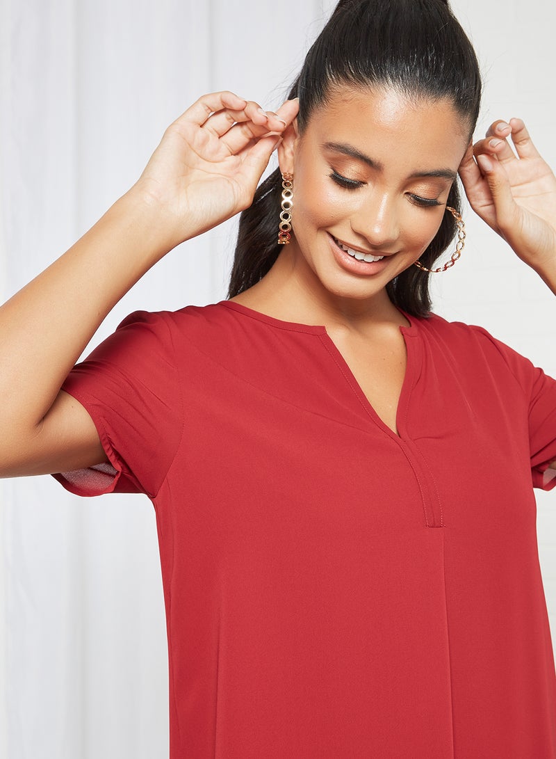 Aila Casual Polyester Short Sleeve Mini Dress With Keyhole Neck Red  - Image 4