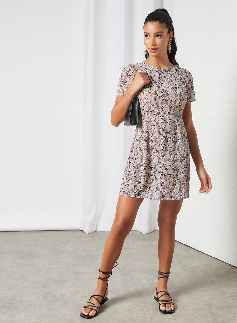 Aila - Casual Polyester Short Sleeve Mini Length Dress With Round Neck Floral Printed Pattern Multicolour - Image 1
