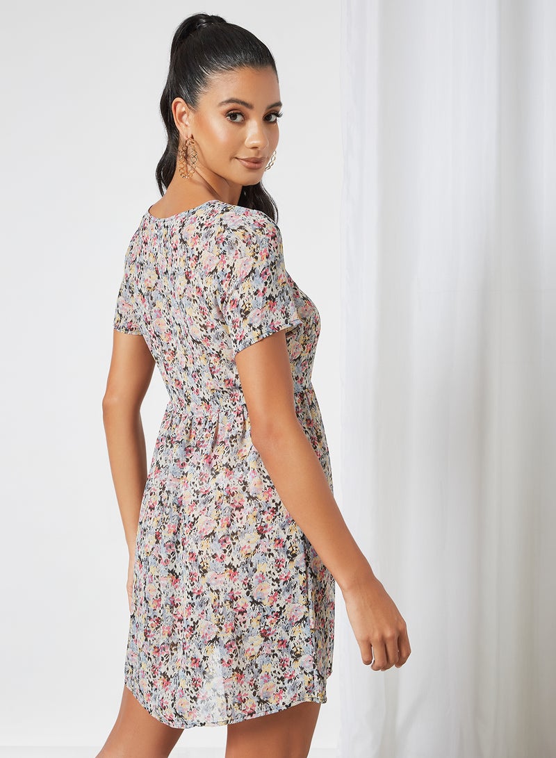 Aila Casual Short Sleeve Mini Dress With Round Neck Floral Printed Pattern Multicolour  - Image 2