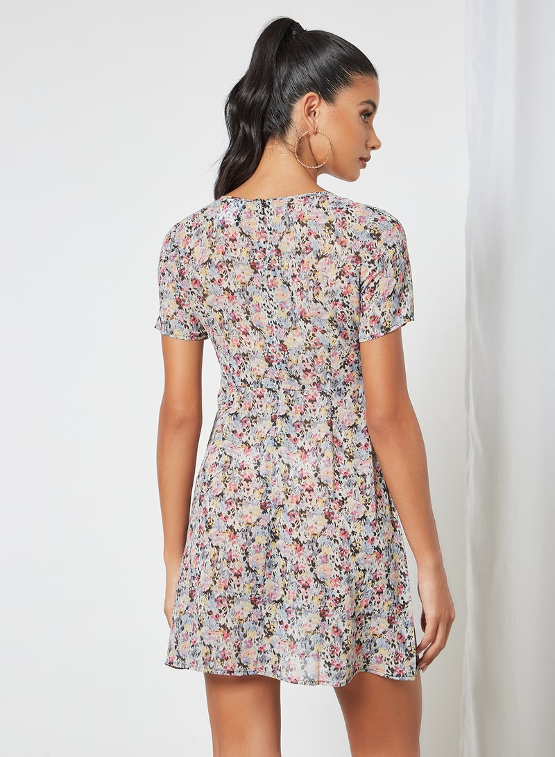Aila - Casual Polyester Short Sleeve Mini Length Dress With Round Neck Floral Printed Pattern Multicolour - Image 1