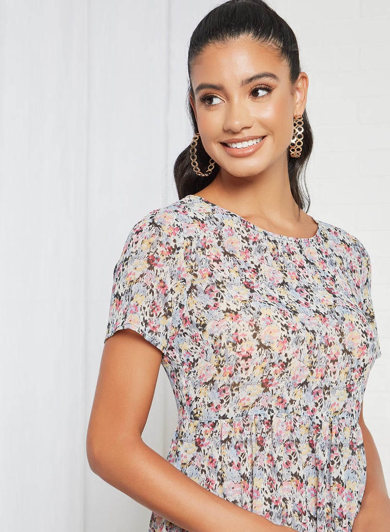 Aila Casual Short Sleeve Mini Dress With Round Neck Floral Printed Pattern Multicolour  - Image 4
