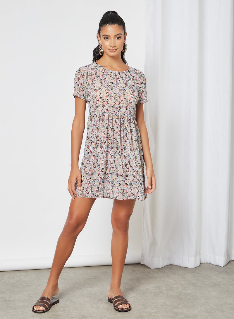 Aila Casual Short Sleeve Mini Dress With Round Neck Floral Printed Pattern Multicolour  - Image 3