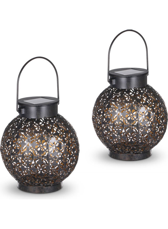 Tomshine 2-Piece Outdoor Solar Lantern Light Hollowed-Out Design Decorative Metal Hanging Brown  - Image 1