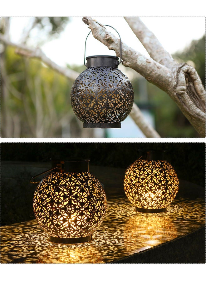 Tomshine 2-Piece Outdoor Solar Lantern Light Hollowed-Out Design Decorative Metal Hanging Brown  - Image 5