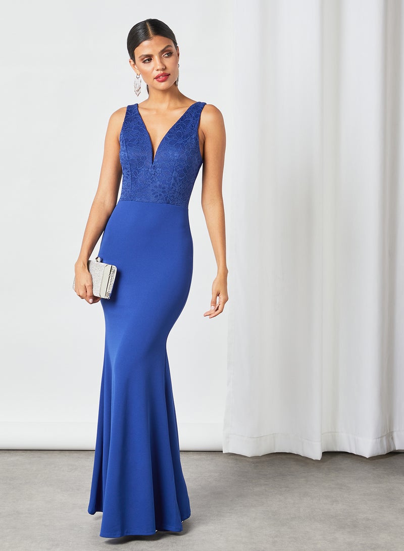 WaL G Italy - Padded Plunge Neck Maxi Dress Blue - Image 1